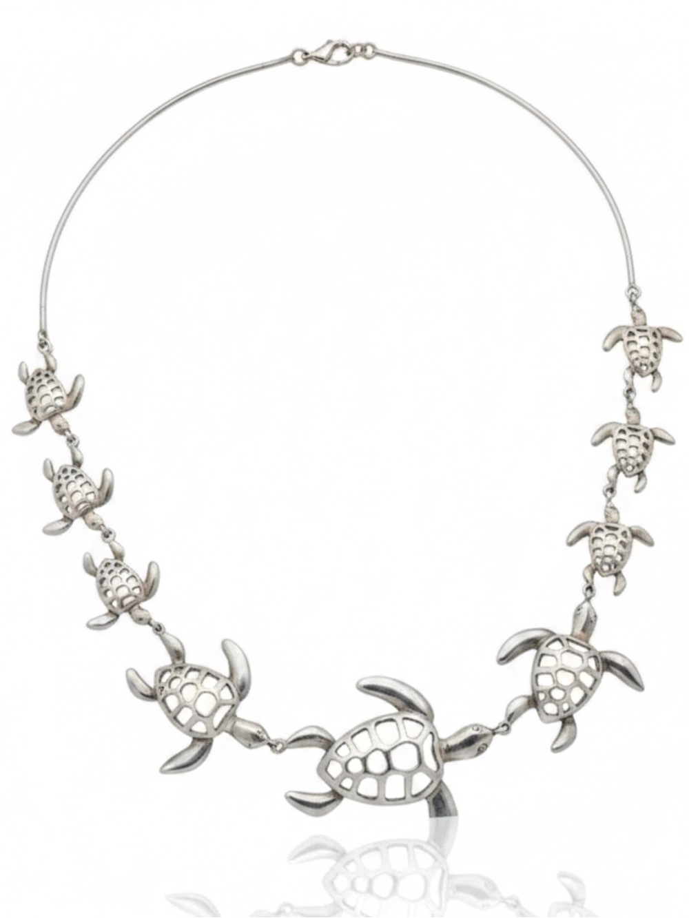 Signed GALAPAGOS .950 Fine Silver Sea Turtle Torque Collar Necklace